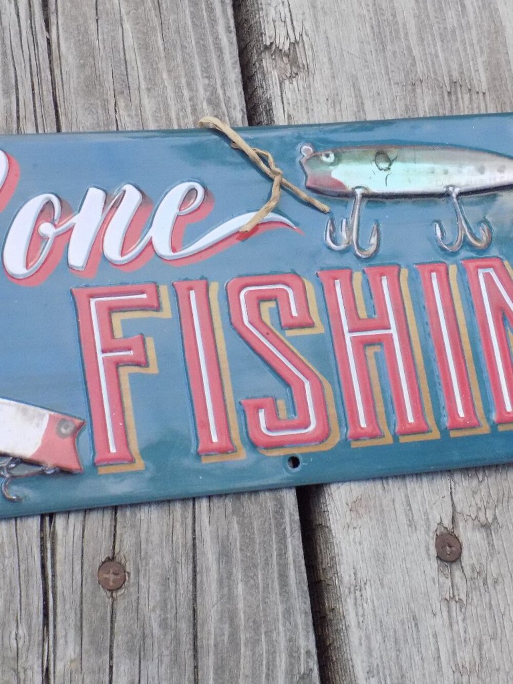 GONE FISHING METAL SIGN